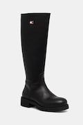 Elegantni škornji Tommy Jeans TJW STRETCHY LONG SHAFT ženski, črna barva, EN0EN02828