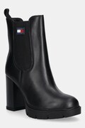 Tommy Jeans botki skórzane TJW LEATHER HEEL BOOT damskie kolor czarny na słupku lekko ocieplone EN0EN02831