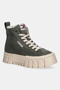 Замшеві кросівки Tommy Jeans TJW VULC FLATFORM SUEDE WL колір зелений на платформі злегка утеплена EN0EN02894