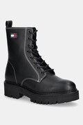 Tommy Jeans workery skórzane TJW URBAN LACE UP BOOT damskie kolor czarny na płaskim obcasie EN0EN02907