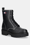 Kožené workery Tommy Jeans TJW URBAN LACE UP BOOT dámské, černá barva, na plochém podpatku, EN0EN02907
