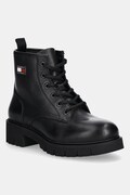 Tommy Jeans botki skórzane TJW LACE UP LEATHER BOOT damskie kolor czarny na płaskim obcasie EN0EN02824