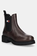 Tommy Jeans sztyblety TJW CHELSEA LEATHER BOOT damskie kolor brązowy na płaskim obcasie EN0EN02825