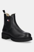 Tommy Jeans sztyblety skórzane TJW CHELSEA BOOT WL damskie kolor czarny na platformie ocieplone EN0EN02826