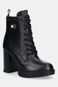 Tommy Jeans botki skórzane TJW HEEL LACE UP BOOT damskie kolor czarny na słupku EN0EN02832