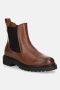 Tommy Hilfiger ghete chelsea de piele LEATHER CLEATED CHELSEA culoarea maro, cu toc plat, FW0FW08766
