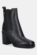 Tommy Hilfiger botki skórzane SQUARE TOE CHELSEA HIGH BLOCK HL damskie kolor czarny na słupku FW0FW08844