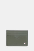 Kožené pouzdro na karty Tommy Hilfiger zelená barva, AM0AM13517