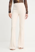 Elisabetta Franchi spodnie damskie kolor beżowy dzwony high waist PA12256E2
