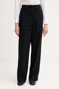 Λινό παντελόνι Tommy Hilfiger χρώμα: μαύρο, WW0WW46823