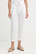 United Colors of Benetton hlače za žene od lana bijele srednje visoki struk 4AGHDF079