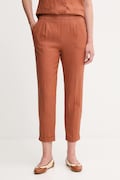 United Colors of Benetton spodnie lniane damskie kolor pomarańczowy proste high waist 4AGHDF079