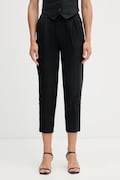 United Colors of Benetton hlače ženske od lana crne srednje visoki struk 4AGHDF079