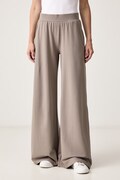 EA7 Emporio Armani spodnie dresowe damskie bawełniane z elastanem beżowe high waist AF13135.7W000462
