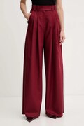 Marella spodnie wełniane damskie kolor bordowy szerokie high waist 2523136182200