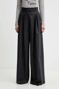 Marella spodnie wełniane damskie kolor szary szerokie high waist 2523136182200