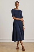 Lauren Ralph Lauren sukienka rozkloszowana z bawełną granatowa gładka 200973599