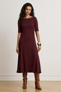 Lauren Ralph Lauren sukienka rozkloszowana z bawełną bordowa gładka 200973599