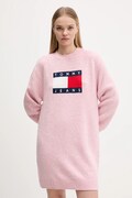 Φόρεμα από μείγμα μαλλιού Tommy Jeans χρώμα: ροζ, DW0DW21462