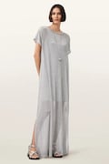 Šaty AllSaints THEA strieborná farba, maxi, rovný strih, W236DC