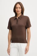 Tommy Hilfiger polo z domieszką jedwabiu damski kolor brązowy WW0WW45652
