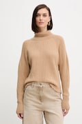 Simona Corsellini sweter wełniany damski kolor beżowy lekki z golfem A25CPMGG08S1