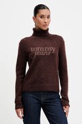 Tommy Jeans sweter z dodatkiem wełny damski kolor brązowy z golfem DW0DW21687