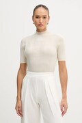 Sisley sweter z dodatkiem wełny damski kolor beżowy lekki z półgolfem 1WH2M2025