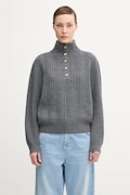 Vlněný svetr A.P.C. Pull Thea dámský, šedá barva, s pologolfem, WVBCZ.F23426
