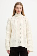 Twinset sweter z wełną damski kolor beżowy ciepły z golfem 252TT3101