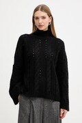 Twinset sweter z wełną damski kolor czarny ciepły z golfem 252TT3101
