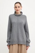 Twinset sweter z wełną damski kolor szary z półgolfem 252TT3350