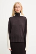 Twinset pulóver gyapjúkeverékből meleg, barna, garbónyakú, 252TF3023
