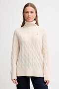 Tommy Hilfiger sweter wełniany damski kolor beżowy lekki z golfem WW0WW46791
