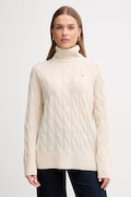 Tommy Hilfiger gyapjú pulóver könnyű, bézs, garbónyakú, WW0WW46791
