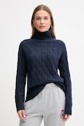 Tommy Hilfiger gyapjú pulóver könnyű, sötétkék, garbónyakú, WW0WW46791