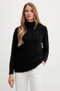 Tommy Hilfiger gyapjú pulóver könnyű, fekete, garbónyakú, WW0WW46791