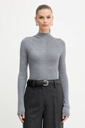BOSS sweter wełniany damski kolor szary lekki z półgolfem 50549166