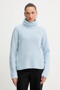 BOSS Orange sweter z dodatkiem wełny damski kolor niebieski lekki z golfem 50548937