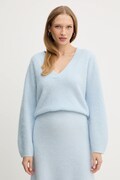 BOSS Orange sweter z dodatkiem wełny damski kolor niebieski 50549185