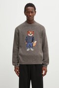 Maison Kitsuné wool blend sweater Dressed Fox Intarsia Wool brown color PM00806KH0002