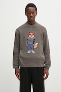 Maison Kitsuné wool blend sweater Dressed Fox Intarsia Wool brown color PM00806KH0002