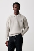 Maison Kitsuné Fox Head Wool Ribbed Polo sweter wełniany męski szary PM00213KT1149