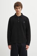 Maison Kitsuné Fox Head Wool Ribbed Polo sweter wełniany męski czarny PM00213KT1149