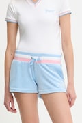 Juicy Couture szorty VELOUR STRIPE BOOTY SHORT damskie kolor niebieski wzorzyste high waist JCWHS225354