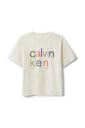 Dětské bavlněné tričko Calvin Klein Jeans béžová barva, s potiskem, IB0IB02578