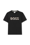 Παιδικό βαμβακερό μπλουζάκι BOSS χρώμα: μαύρο, J52360