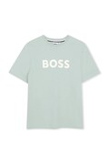 BOSS t-shirt bawełniany dziecięcy kolor turkusowy z nadrukiem J52711