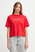Pamučna majica Calvin Klein Jeans za žene, boja: crvena, LV047D205G