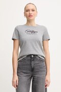 Pamučna majica Tommy Hilfiger za žene, boja: siva, WW0WW46120